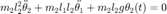 $$m_2l_2^2\ddot{\theta}_2+m_2l_1l_2\ddot{\theta_1}+m_2l_2g\theta_2(t)=0$$